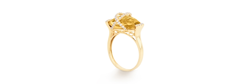 Anel em Ouro Amarelo, Diamantes e Citrino